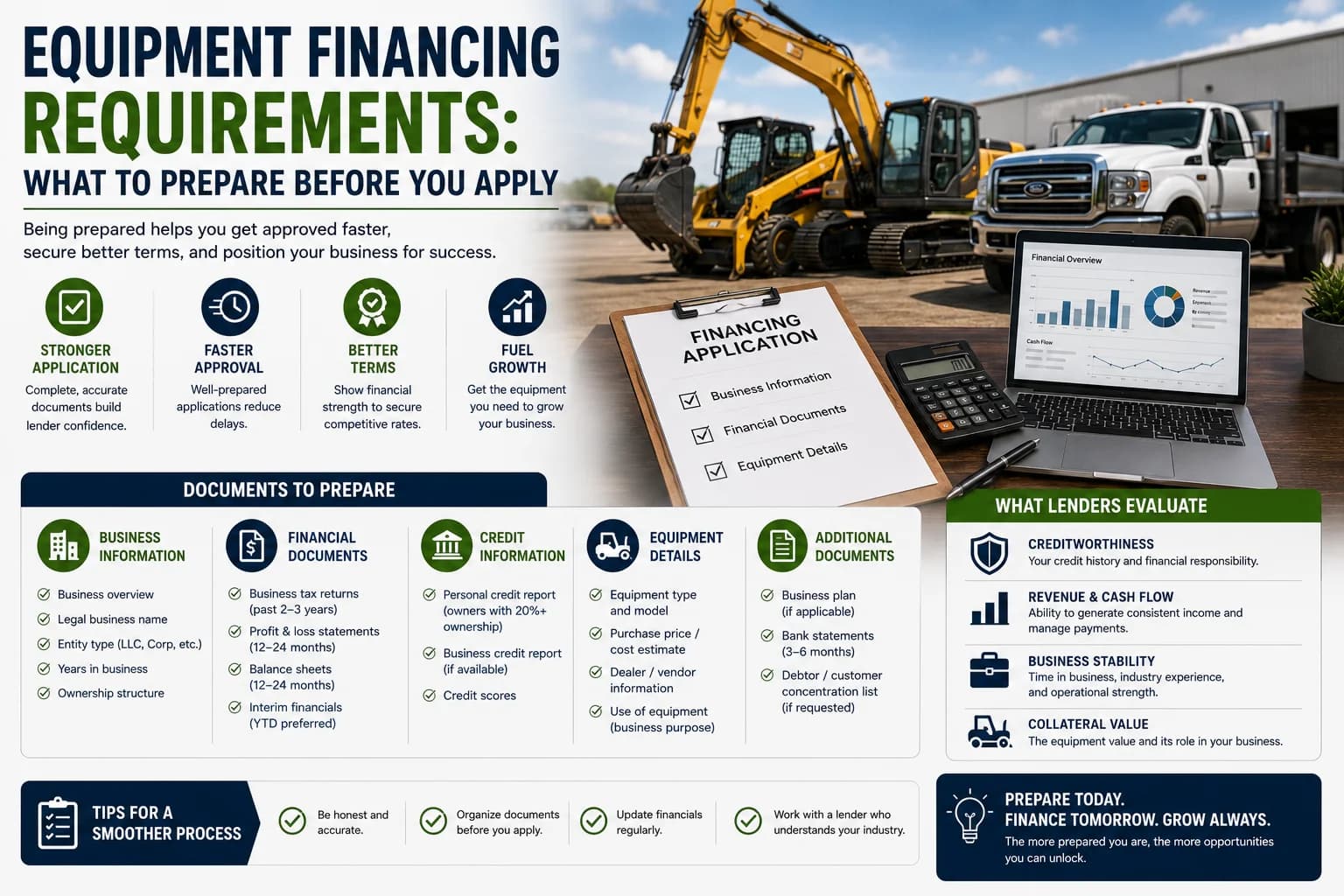 Documents and requirements for equipment financing applications