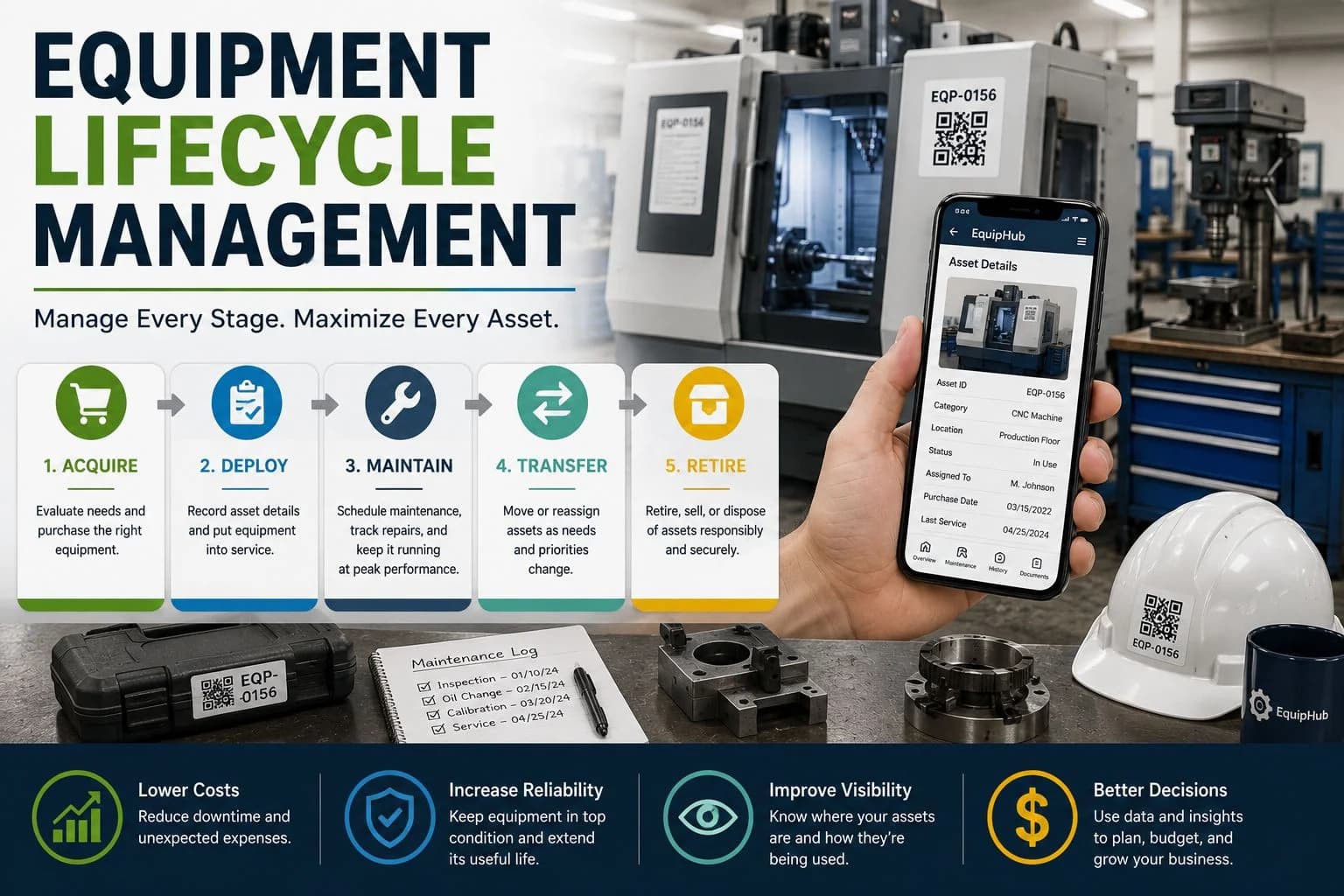 Equipment lifecycle from acquisition through disposal