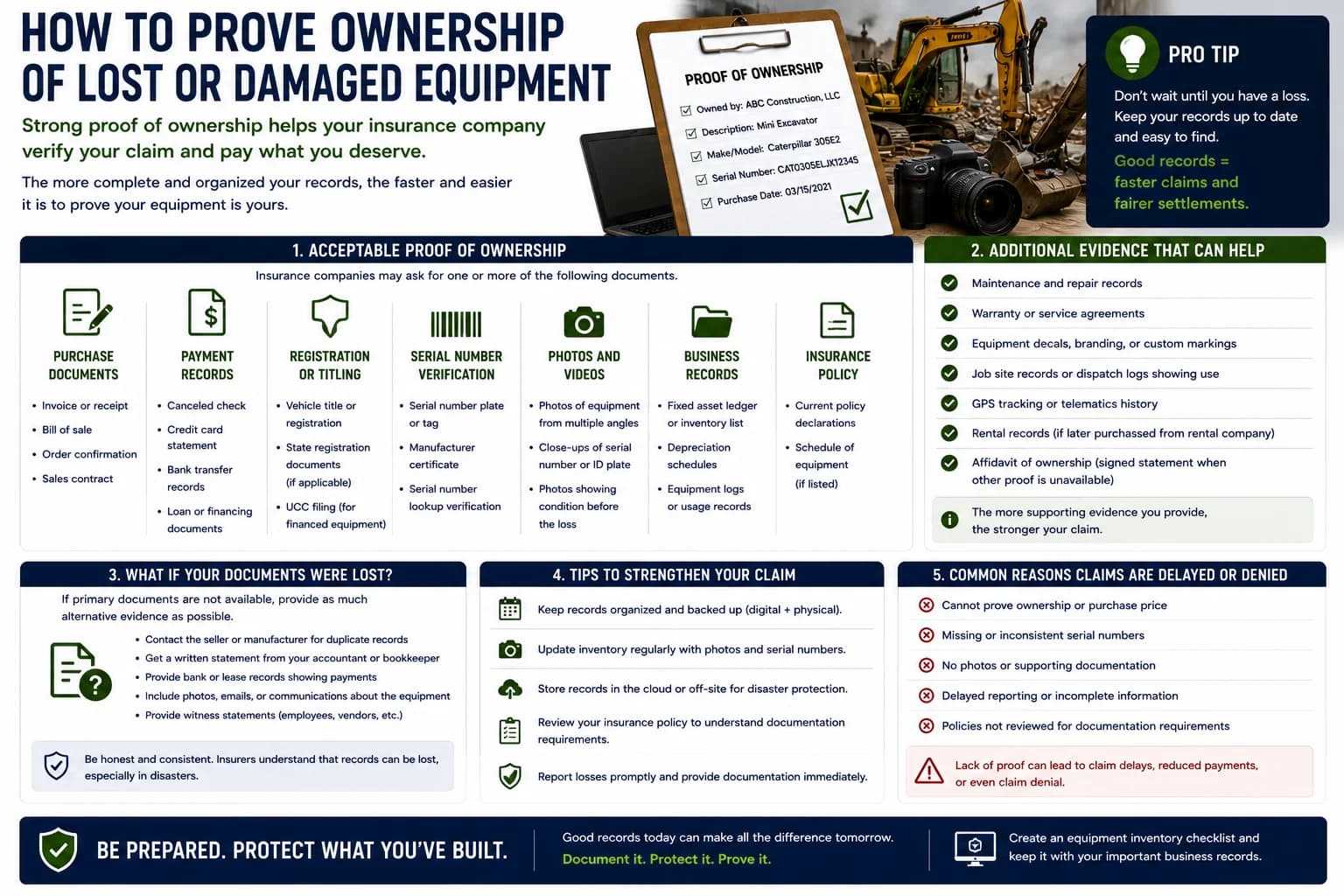 How to prove ownership of lost or damaged equipment