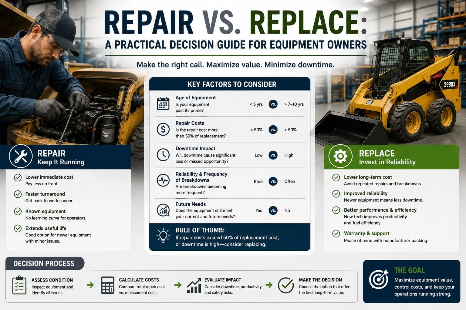 Repair versus replace decision framework for equipment owners